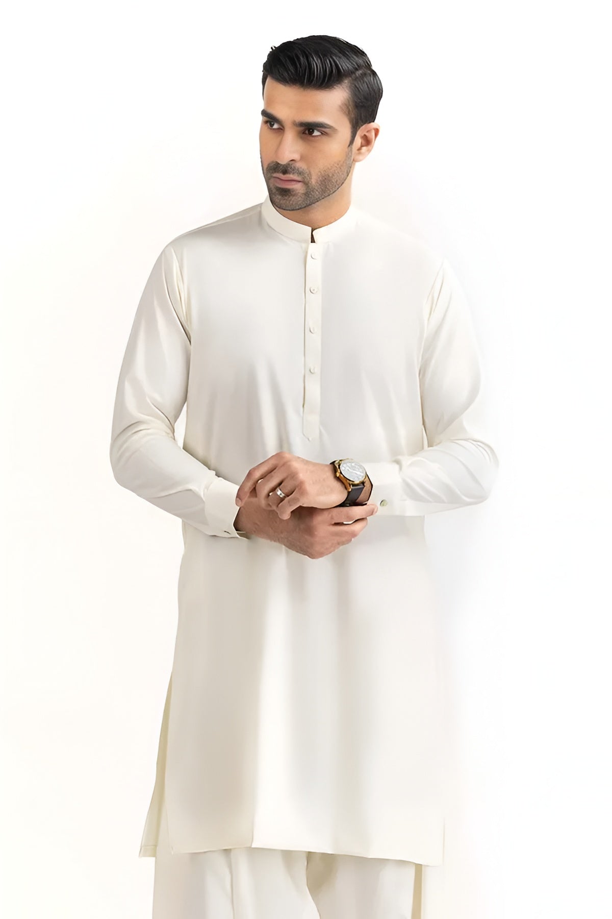 Men's Stitched Premium Cream White Boski Shalwar Kameez