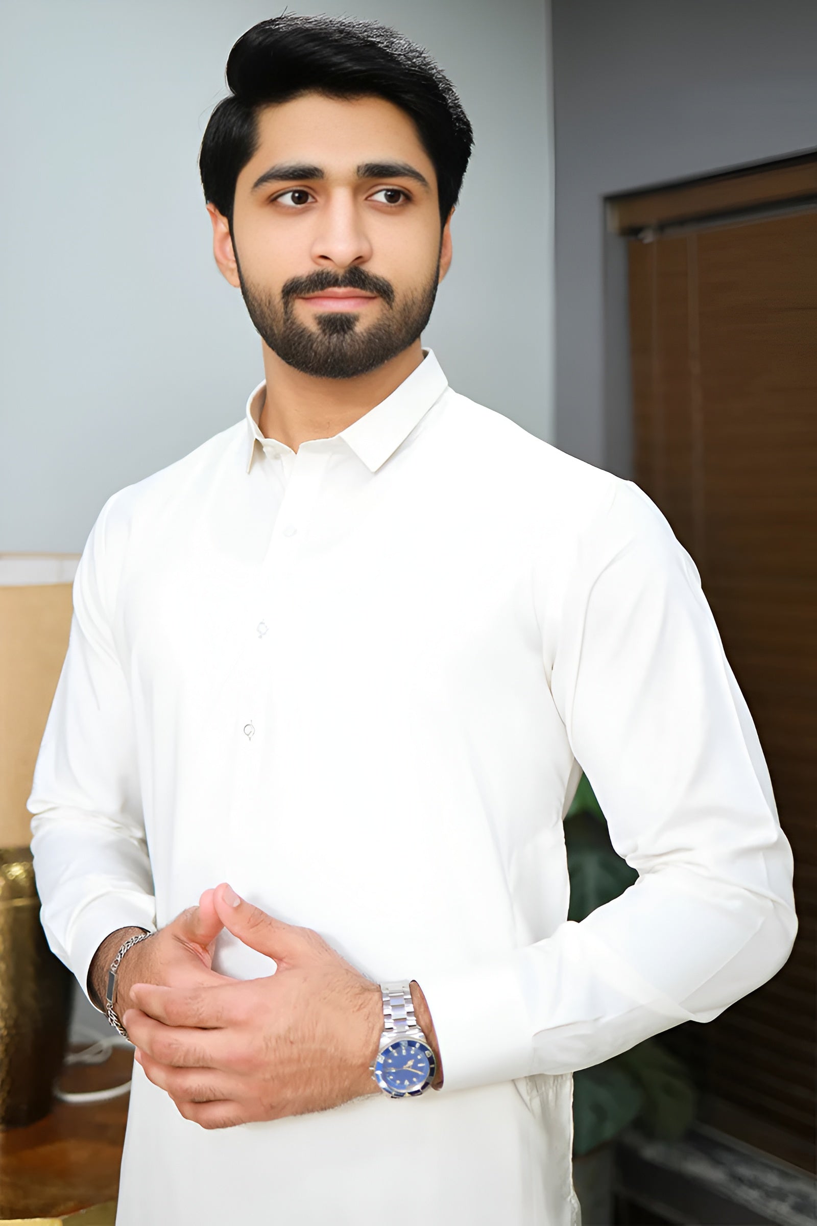 Men's Stitched Premium Off-White Boski Salwar Kameez
