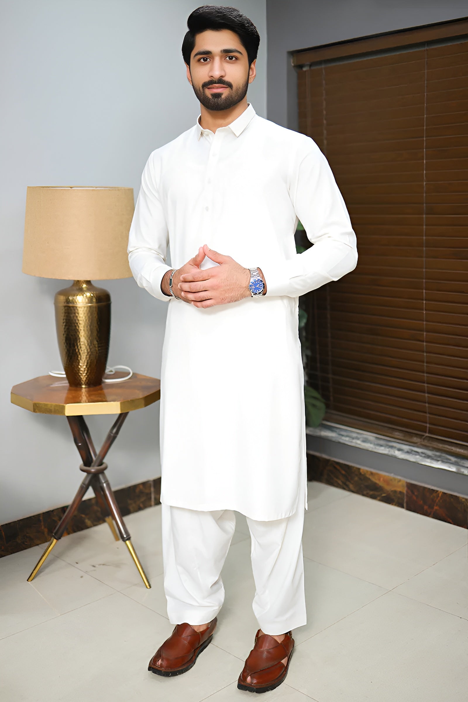 Men's Stitched Premium Off-White Boski Salwar Kameez