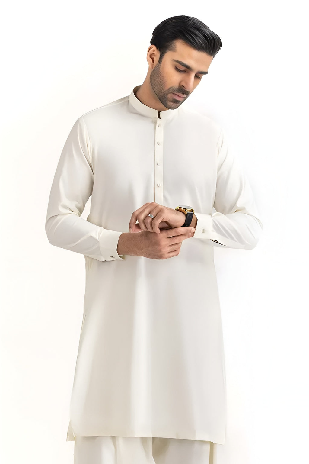 Men's Stitched Premium Cream White Boski Shalwar Kameez