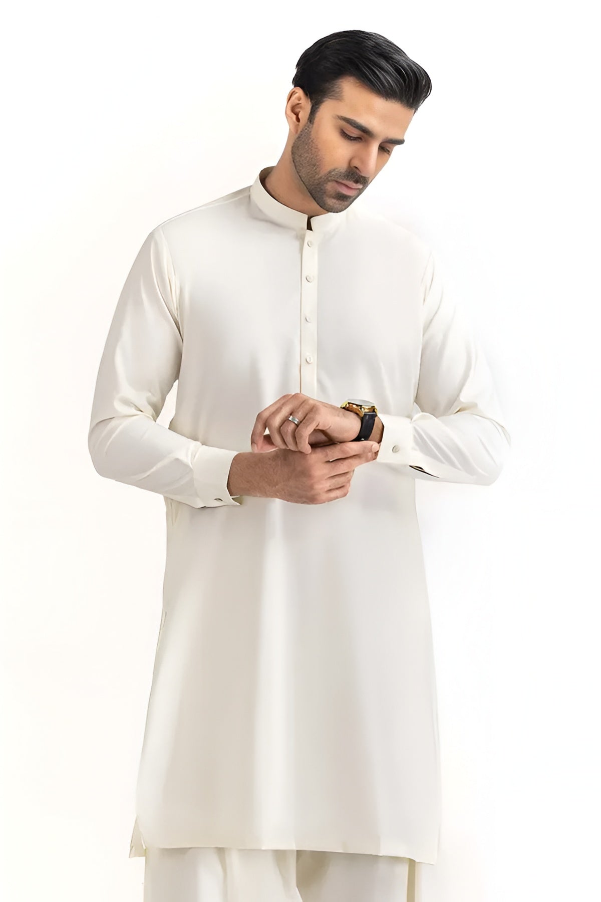 Men's Stitched Premium Cream White Boski Shalwar Kameez