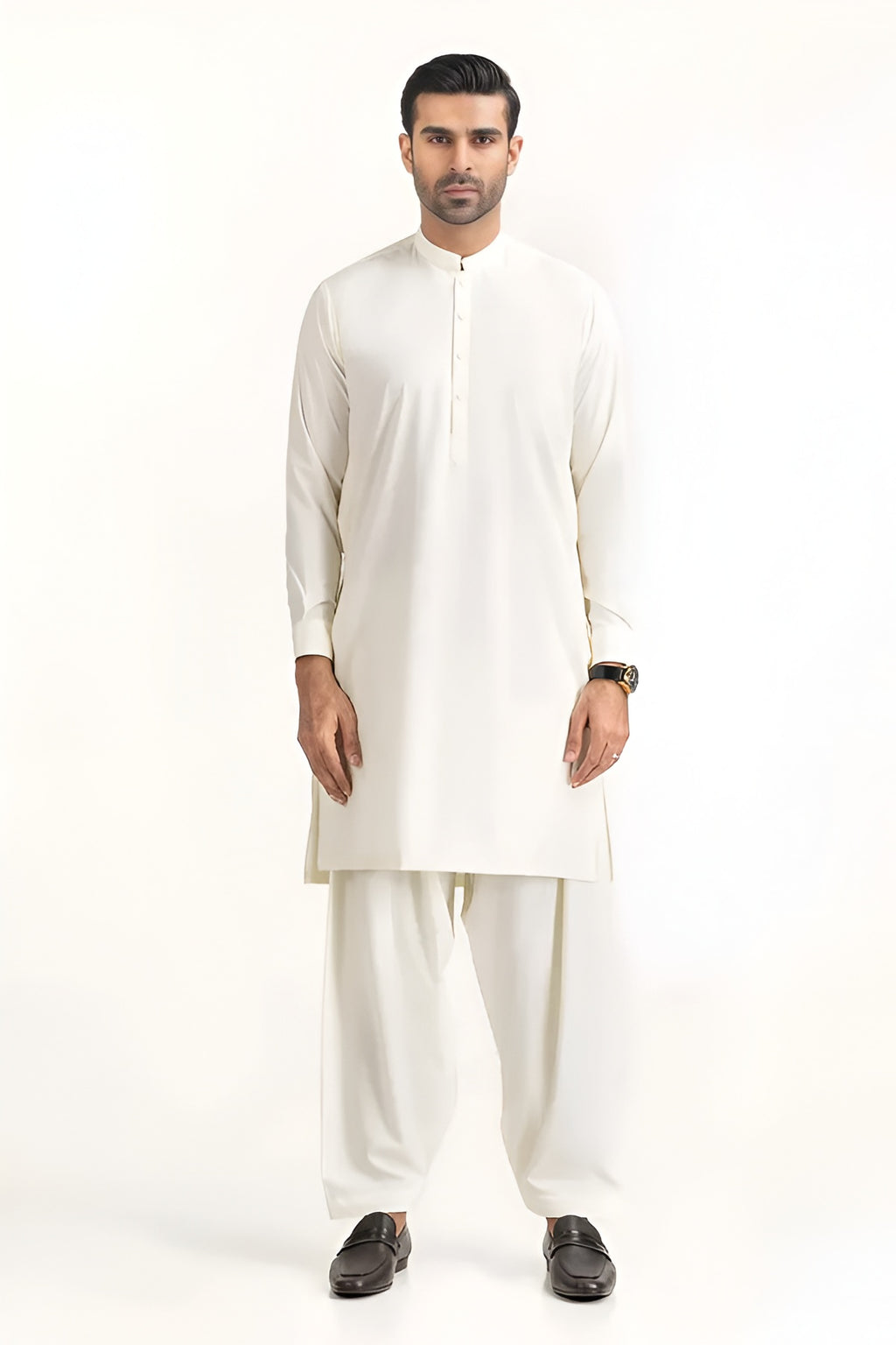 Men's Stitched Premium Cream White Boski Shalwar Kameez