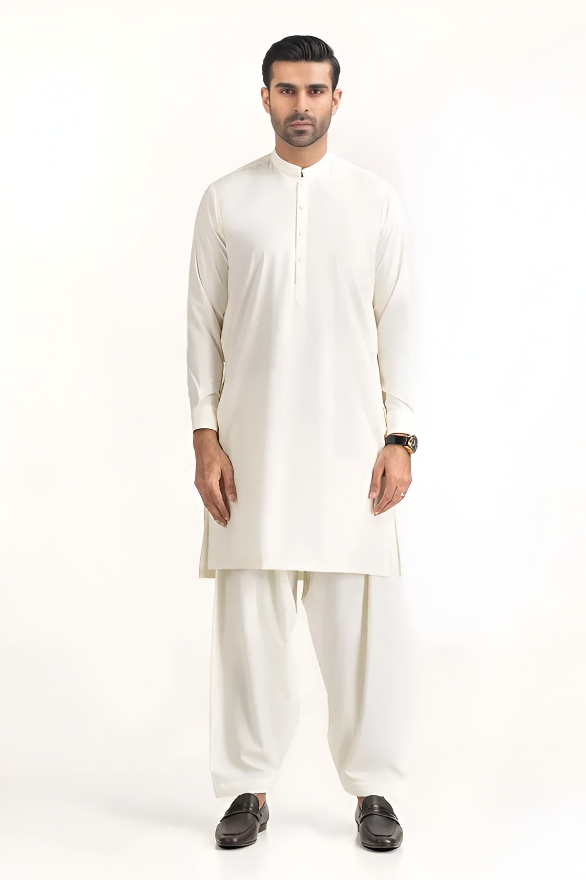 Men's Stitched Premium Cream White Boski Shalwar Kameez