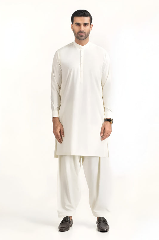 Men's Stitched Premium Cream White Boski Shalwar Kameez