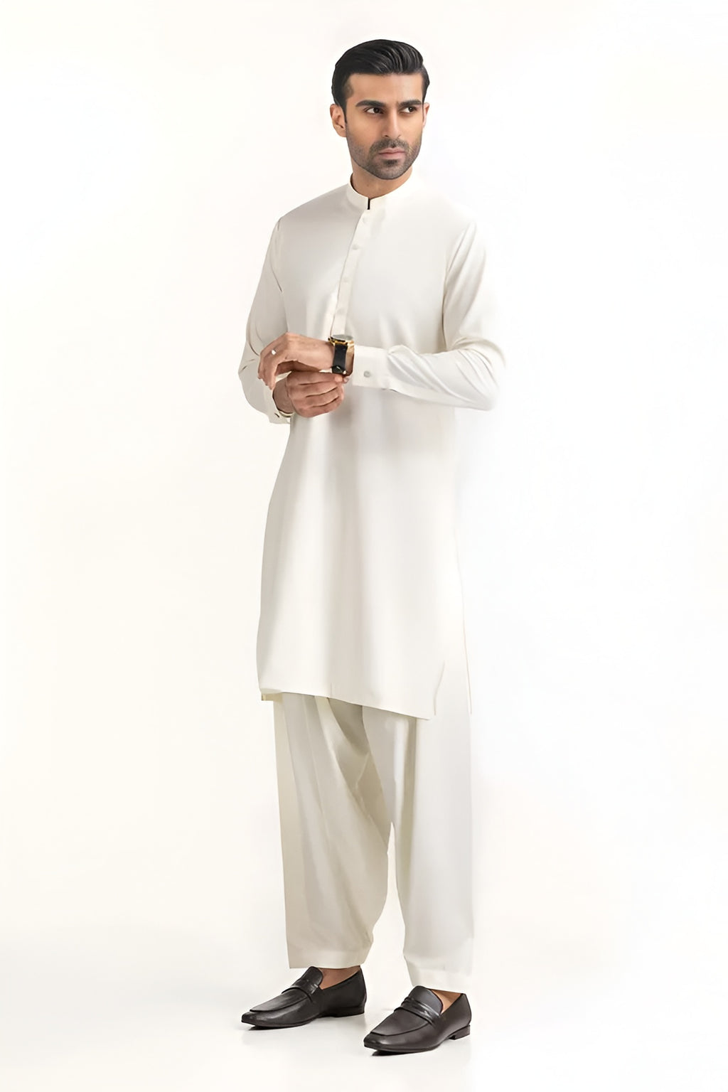 Men's Stitched Premium Cream White Boski Shalwar Kameez