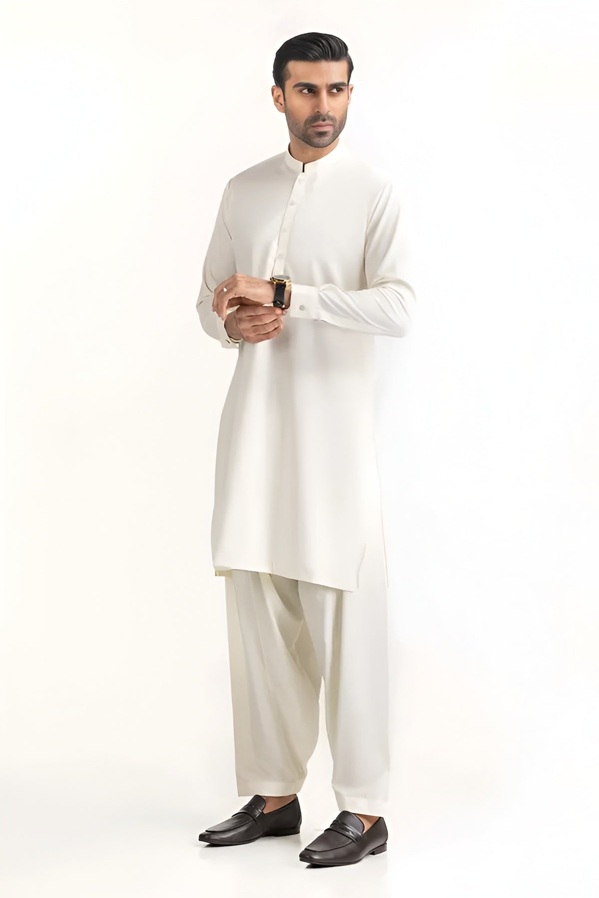 Men's Stitched Premium Cream White Boski Shalwar Kameez