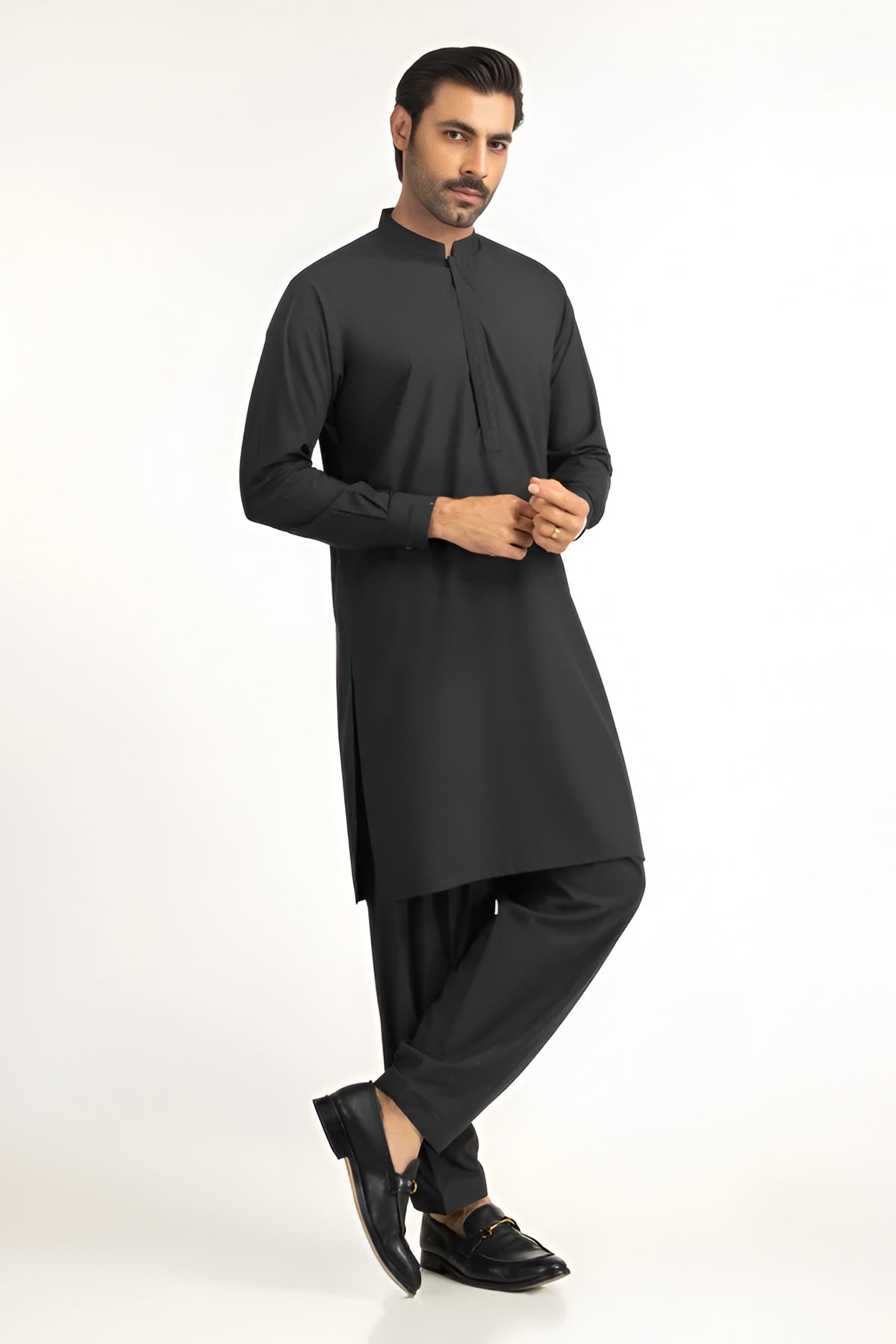 Men's Stitched Premium Black Arabian Boski Shalwar Kameez